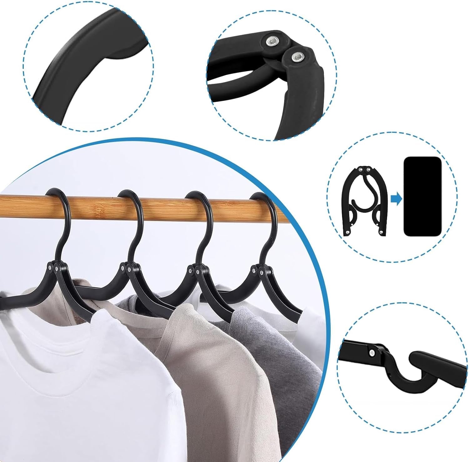 24-Pack Foldable Travel Hangers – Black Portable Clothes Drying Rack for Travel, Camping & Small Spaces