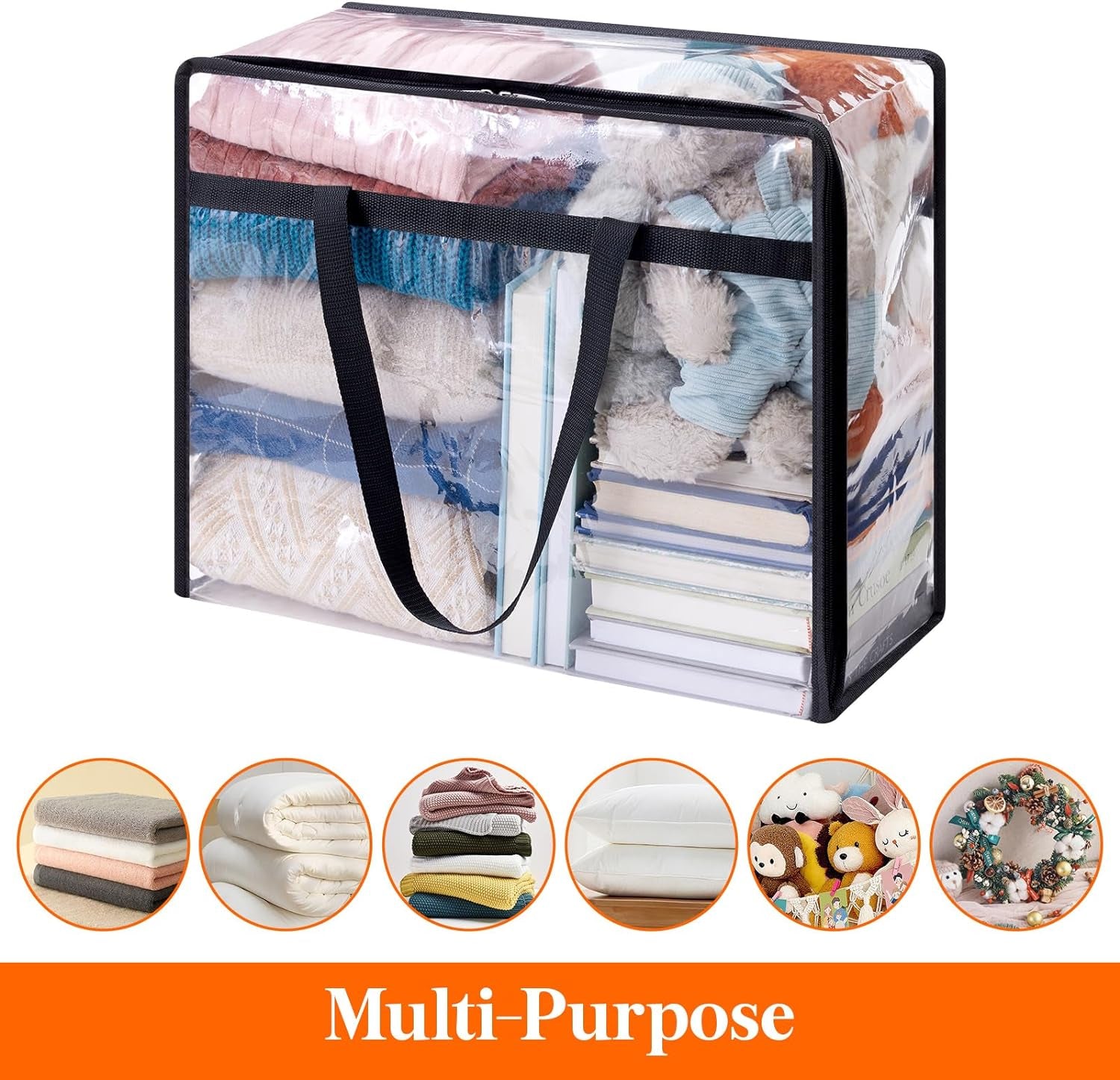 4-Pack Clear Heavy-Duty PVC Storage Bags – 40L Foldable Clothes Organizers with Reinforced Handles & Lids for Bedding, Wardrobe & Underbed Use