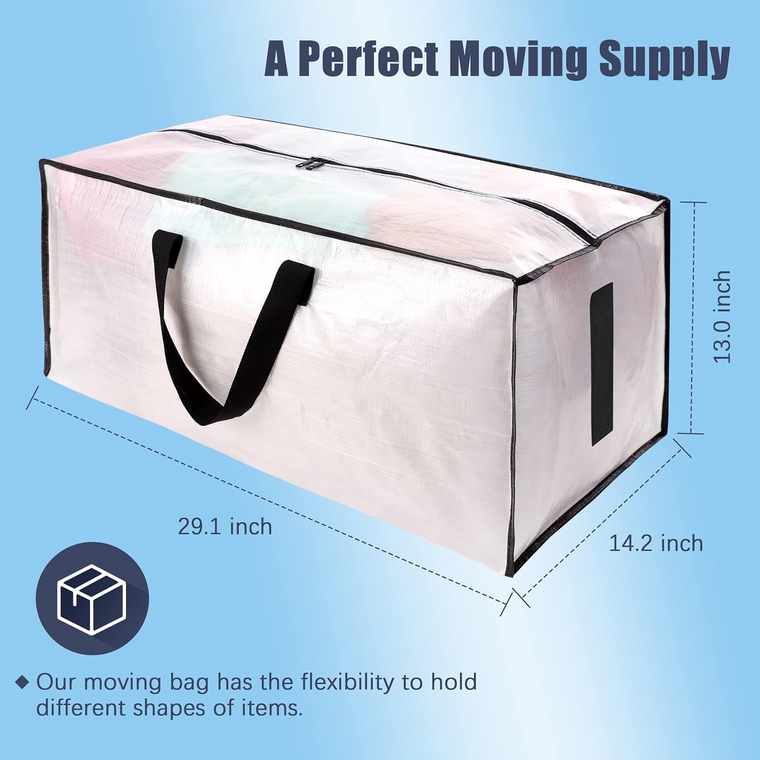 8-Pack Large Clear Moving Bags – Heavy Duty Water-Resistant Storage Totes with Zippers & Handles, Foldable Space-Saving Alternative to Boxes