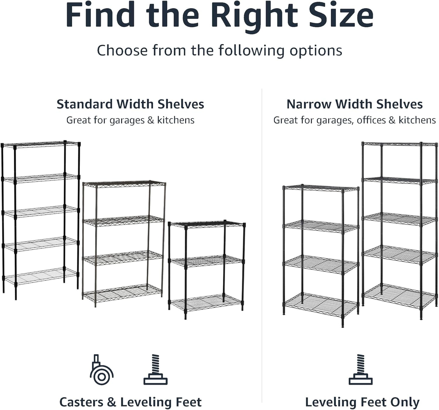 5-Shelf Medium Storage Unit – Heavy Duty Adjustable Shelving with 4" Casters & Levelling Feet, 680Kg Capacity, 76.2×35.6×164.5 cm, Black