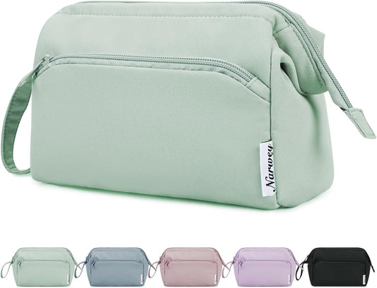 Large Makeup Bag – Mint Green Wide-Open Travel Toiletry & Cosmetic Organizer Pouch for Women