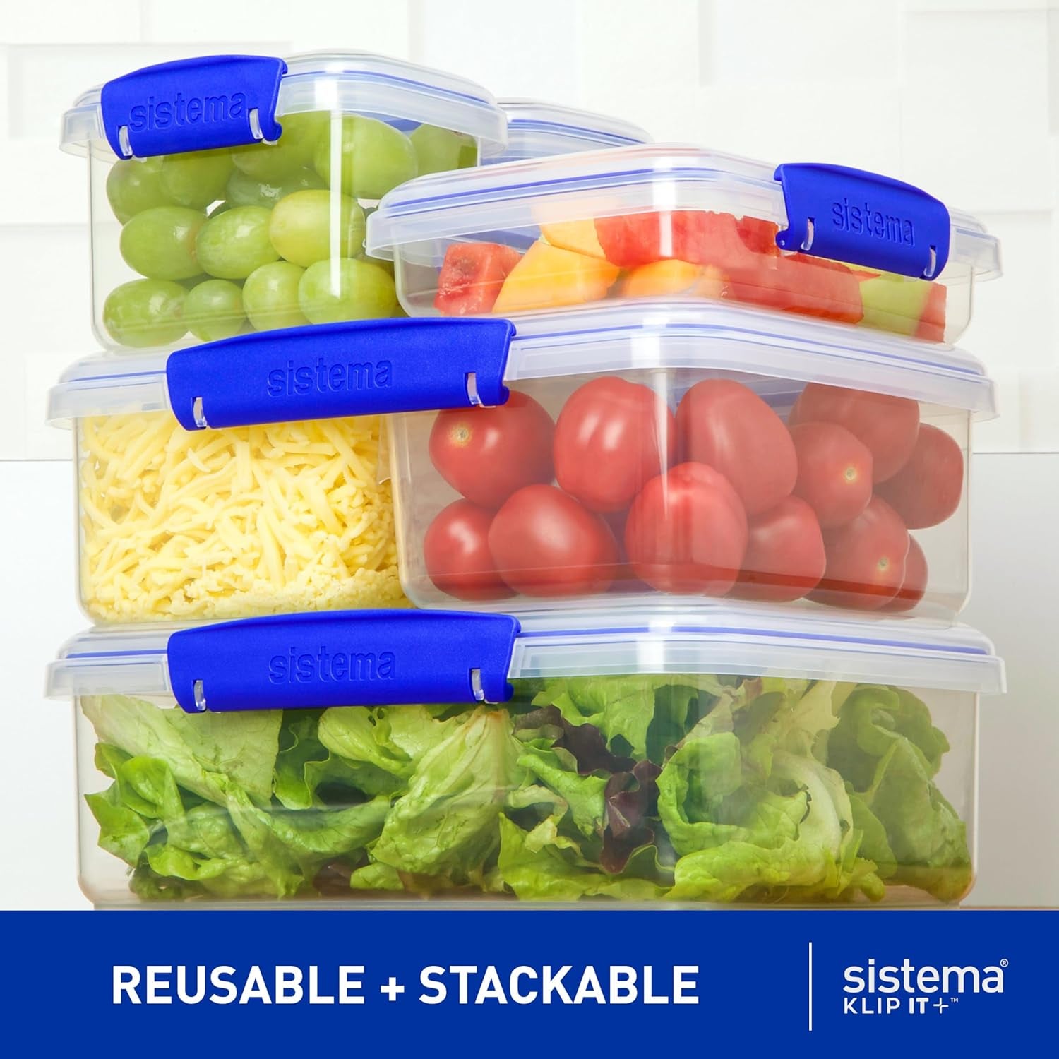 KLIP IT 7L Food Storage Container – Stackable BPA-Free Plastic Box with Airtight Lid & Blue Clips for Fridge/Freezer