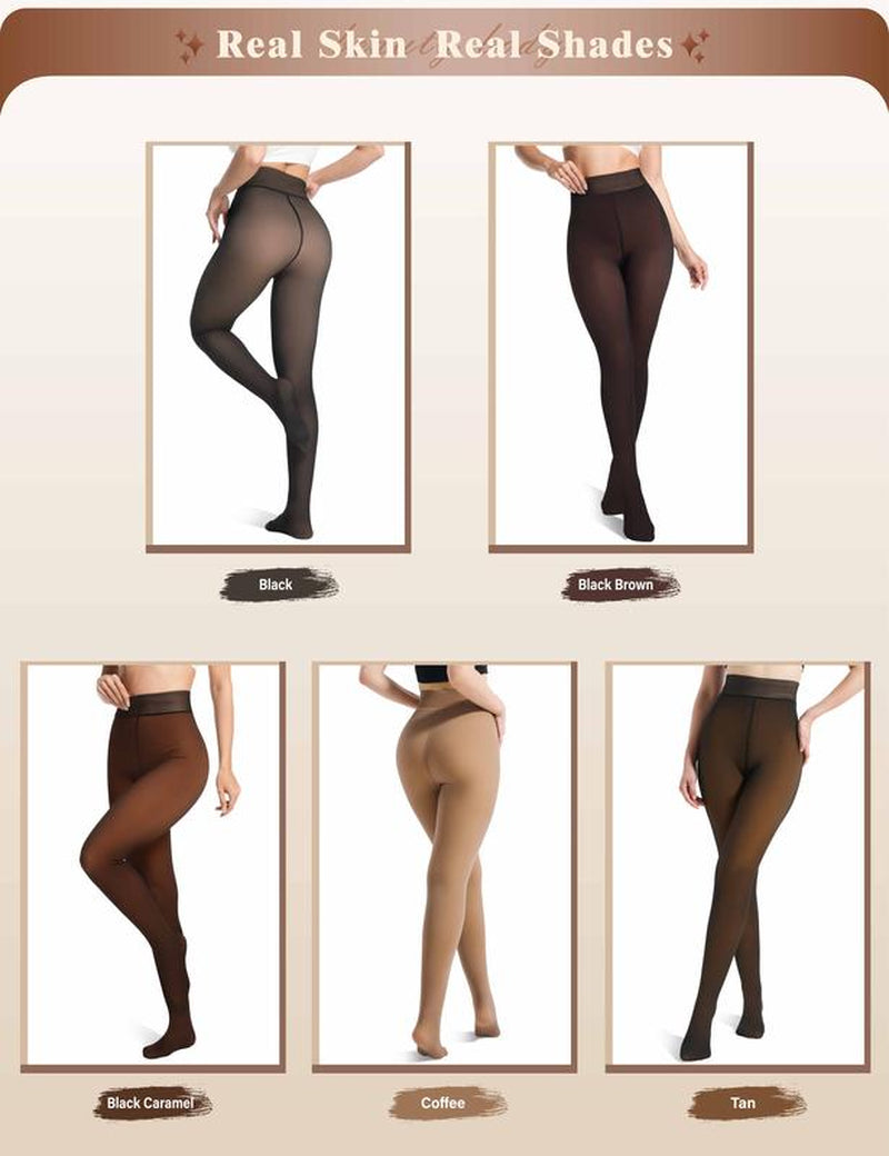 MueznaMuezna 5 SHADES Magic Fleece Lined Leggings – Closed Foot Tights with Light to Brown Fur  Plus Size Thermal Tights with Unique Metal Texture for Fall & Winter Comfort