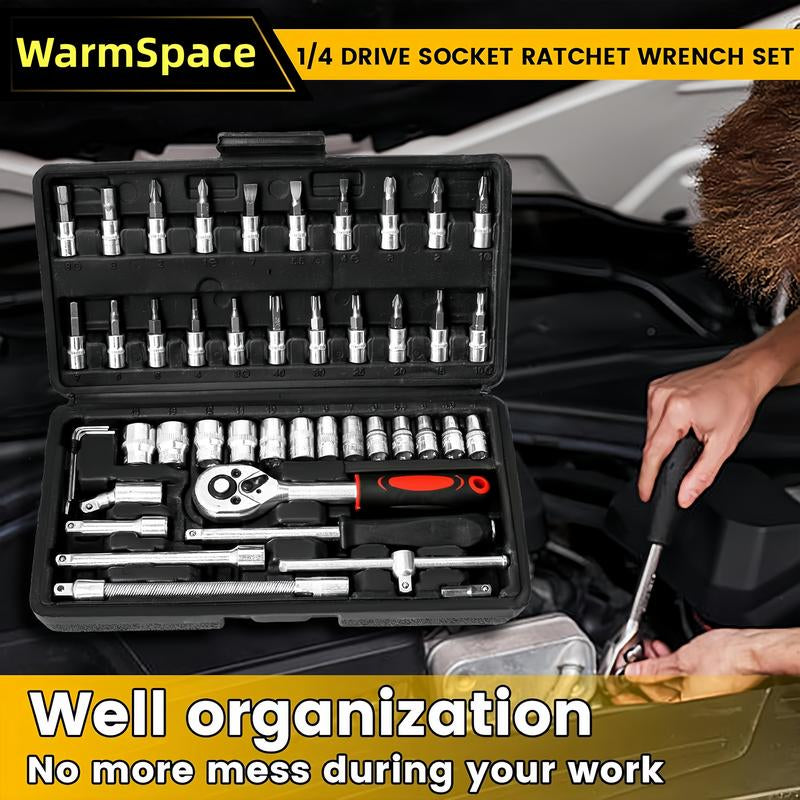 53/46-Piece Car Repair Tool Set – Ratchet Torque Wrench, Spanner, Screwdriver & Socket Combo Kit for Bicycle, Auto & Mechanic Use