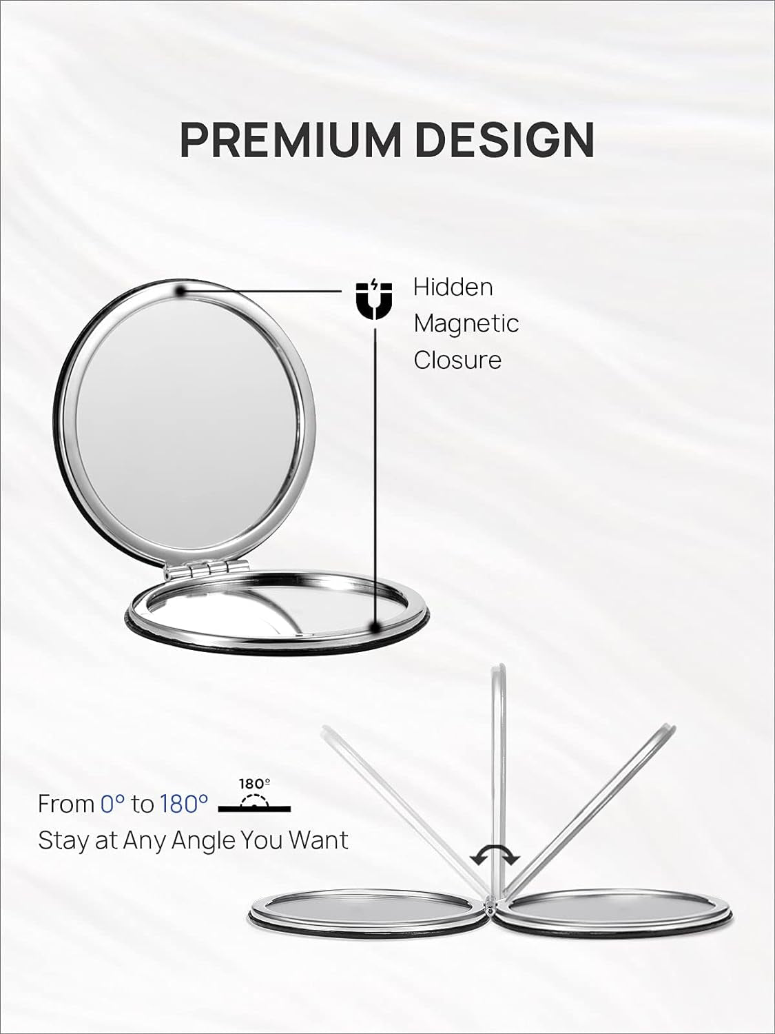 Compact Mirror with 1X/10X Magnification – Round PU Leather Travel Mirror for Purse, Makeup & Touch-Ups (Classic Black)