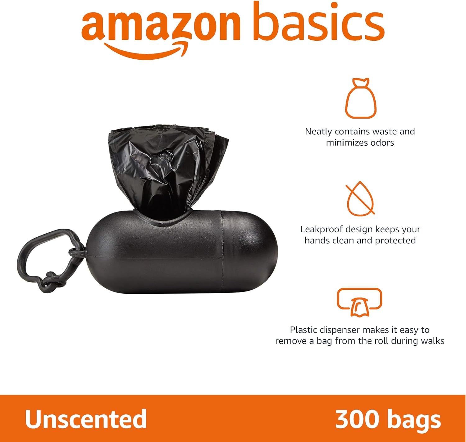Dog Waste Bags with Dispenser & Leash Clip – 300 Unscented Leak-Proof Poop Bags (20 Rolls of 15), Portable & Eco-Friendly