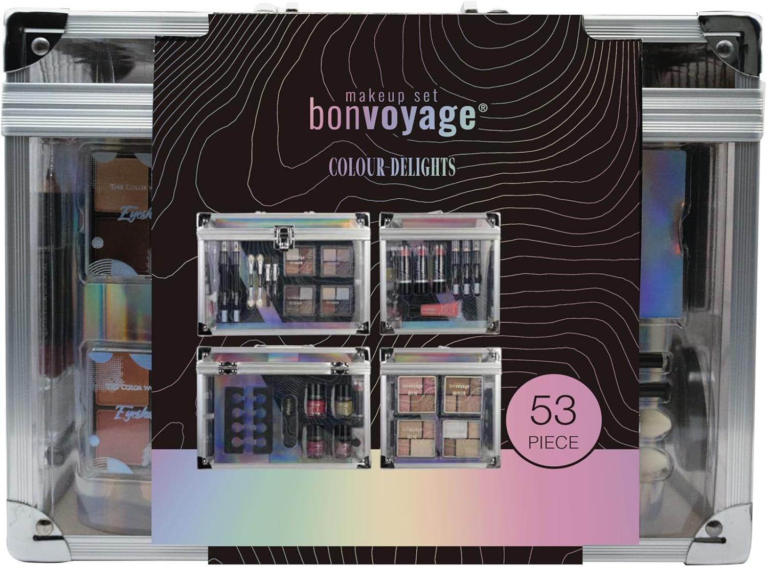 53-Piece Colour Delights Makeup Kit – Lipsticks, Eyeshadows, Blush, Manicure & Pedicure Set in Portable Transparent Case