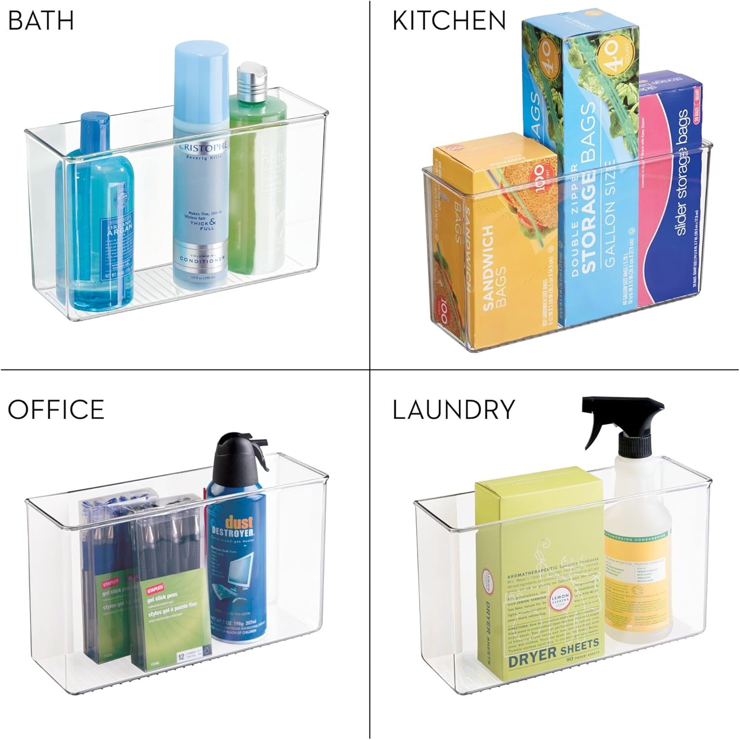 iDesign 66140 Large Affixx Adhesive Kitchen Organizer – Peel & Stick Strong-Hold Clear Storage Rack, X-Large