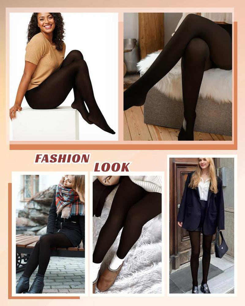 MueznaMuezna 5 SHADES Magic Fleece Lined Leggings – Closed Foot Tights with Light to Brown Fur  Plus Size Thermal Tights with Unique Metal Texture for Fall & Winter Comfort