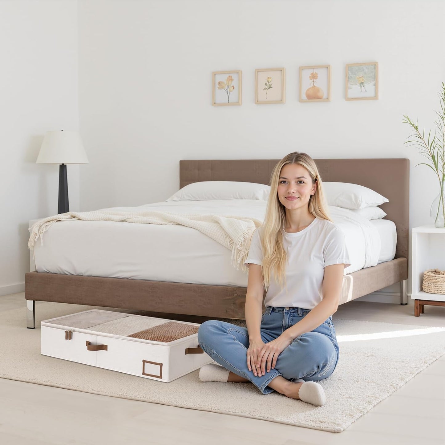 Underbed Storage Boxes with Lids – 2-Pack Large Rigid Containers for Clothes, Bedding & Bedroom Accessories, Ultra-Thick Ivory White Organisers