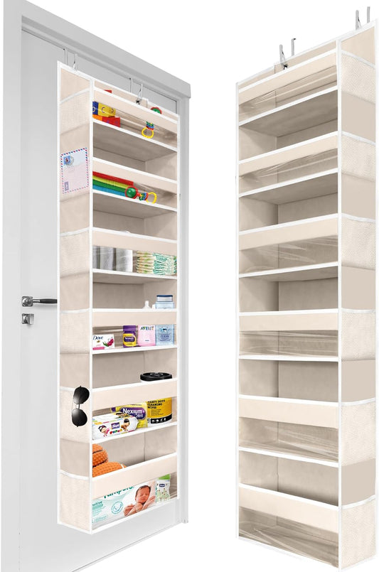 Heavy Duty Over-the-Door Organizer – 55"x14"x6.7" Hanging Storage with 6 Large Front & 12 Side Pockets for Bedroom, Bathroom & Nursery (Ivory)