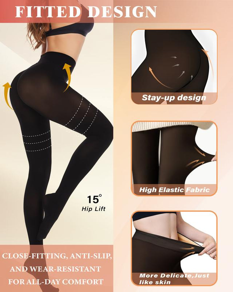 MueznaMuezna 5 SHADES Magic Fleece Lined Leggings – Closed Foot Tights with Light to Brown Fur  Plus Size Thermal Tights with Unique Metal Texture for Fall & Winter Comfort