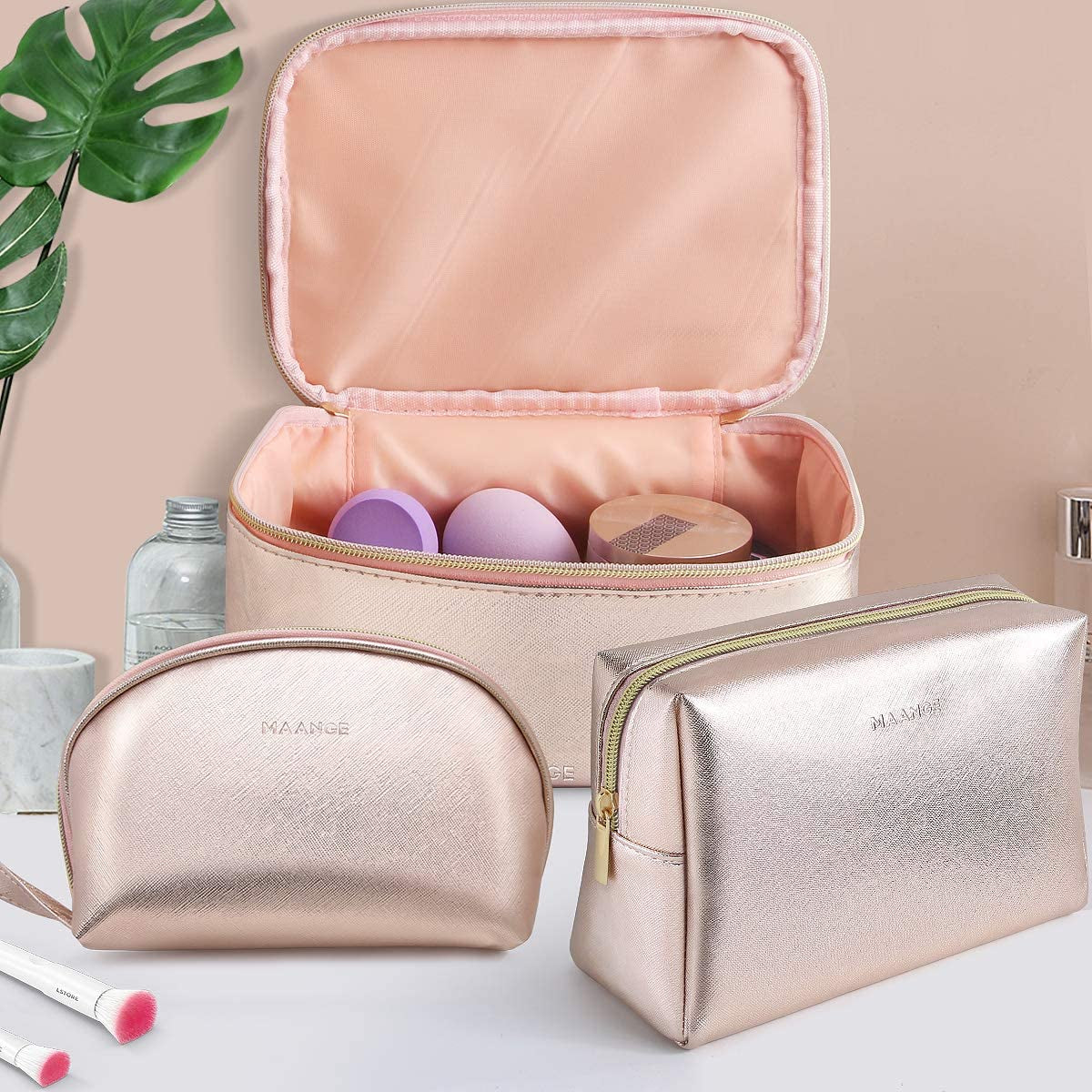 3-Piece Waterproof Makeup Bag Set – Travel Cosmetic Organizer Toiletry Pouches with Zipper for Women – Portable Wash Bags for Skincare, Beauty & Accessories