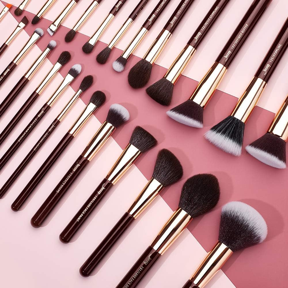 T280 25-Piece Professional Makeup Brush Set – Premium Natural Bristles for Foundation, Eyeshadow, Blending, Concealer, Blush & Highlight with Labelled Handles