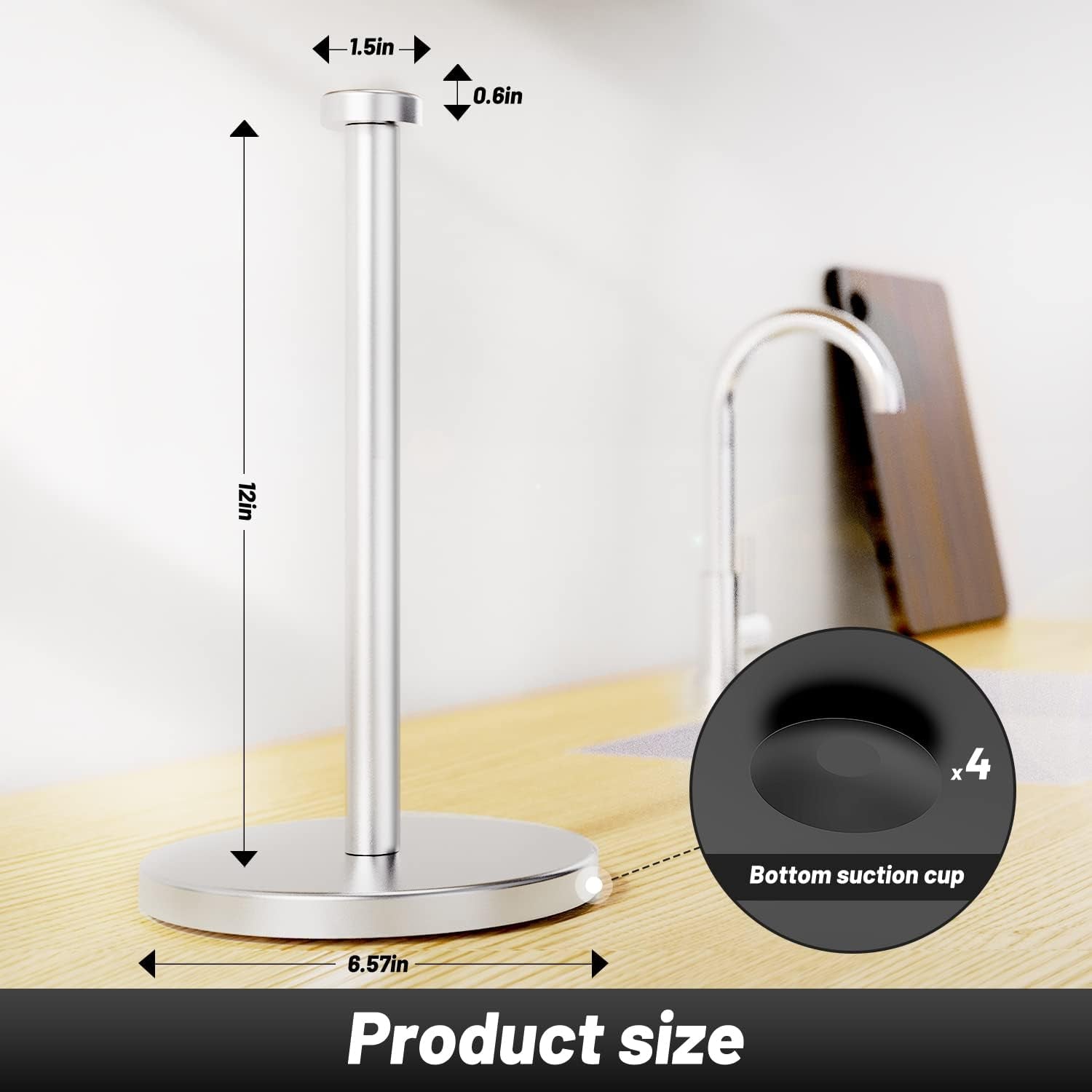 Free-Standing Stainless Steel Kitchen Roll Holder – Waterproof & Rustproof Paper Towel Stand with Suction Cups for Cookhouse, Bathroom & Outdoor Use (Silver)