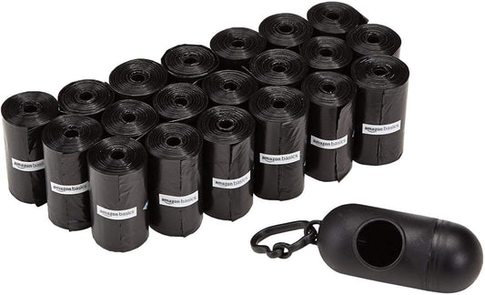 Dog Waste Bags with Dispenser & Leash Clip – 300 Unscented Leak-Proof Poop Bags (20 Rolls of 15), Portable & Eco-Friendly