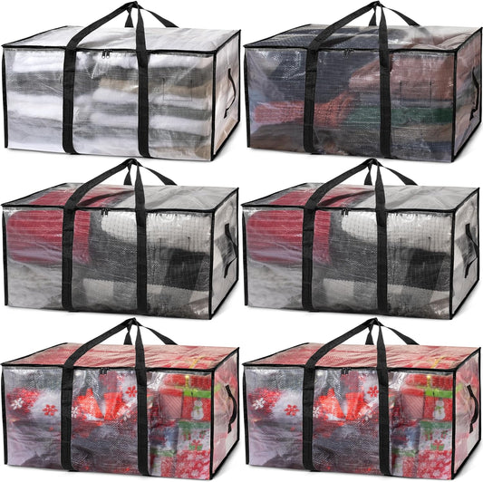 6-Pack Oversized Moving & Storage Bags – Heavy Duty Packing Totes with Backpack Straps, Zippers & Handles for College Dorm, Christmas Décor & Travel