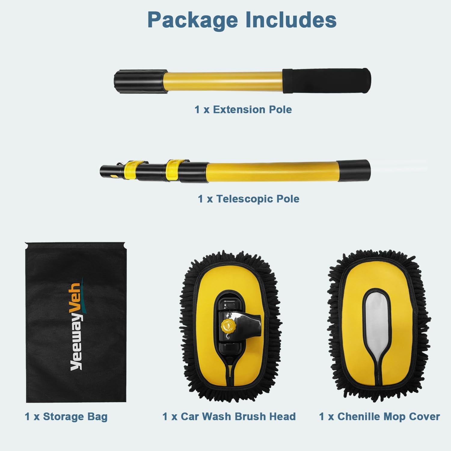 55" Car Wash Brush with Long Handle – 15° Curved Extendable Cleaning Mop with Replaceable Microfiber Head & Storage Bag for RV, Truck, Camper (Orange)
