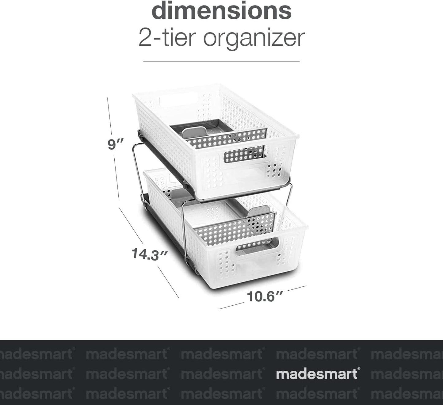 2-Tier Plastic Multipurpose Organizer Rack – Frosted Under-Sink Storage with Divided Slide-Out Bins for Cabinets, Bathrooms & Kitchen Spaces