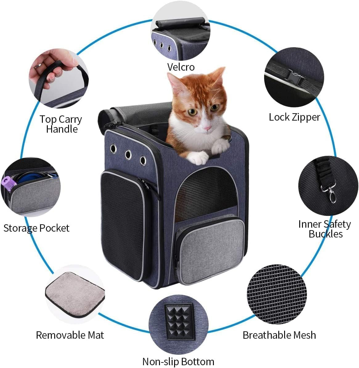 Cat Carrier Backpack – Foldable Pet Travel Bag for Cats & Small Dogs, Breathable Design with Safety Leash & Folding Bowl, Ideal for Hiking & Outdoor Use