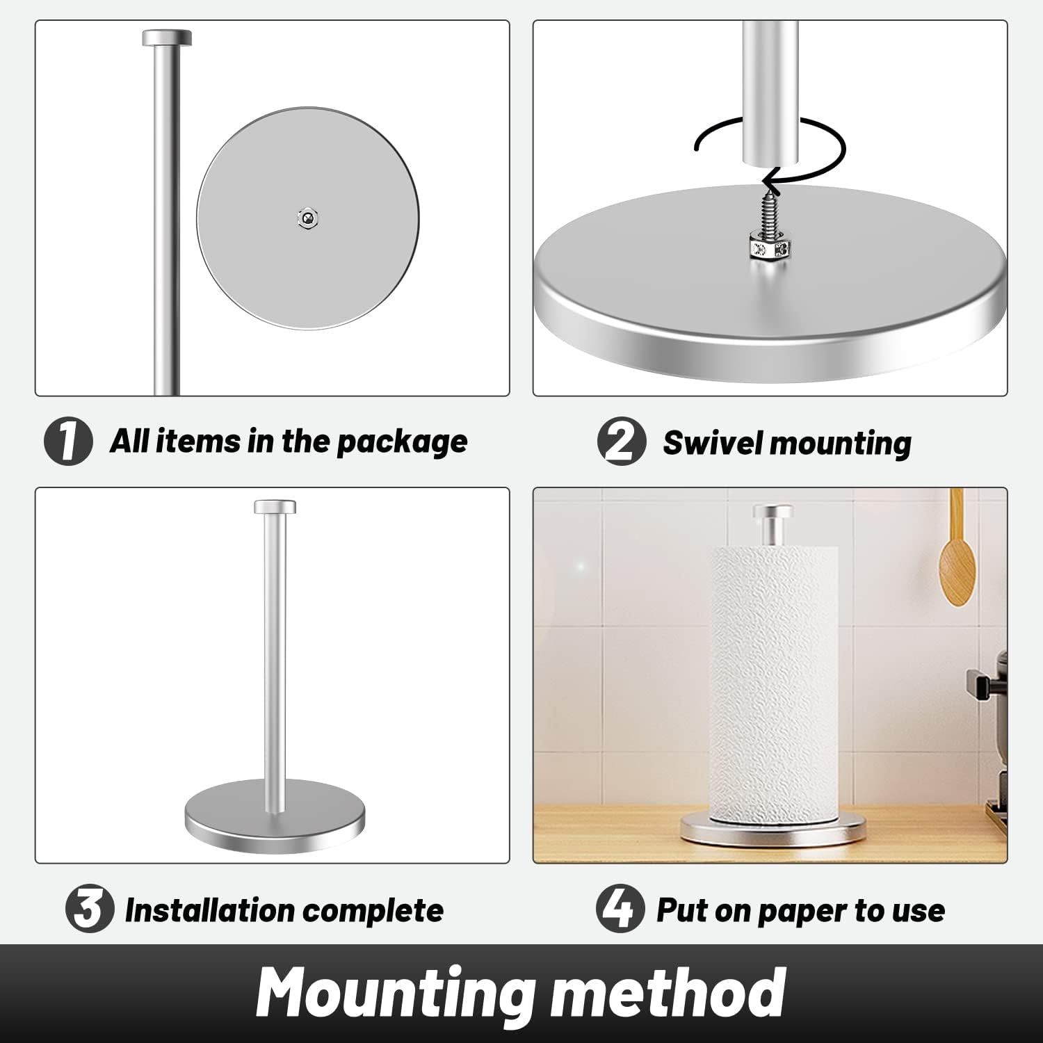 Free-Standing Stainless Steel Kitchen Roll Holder – Waterproof & Rustproof Paper Towel Stand with Suction Cups for Cookhouse, Bathroom & Outdoor Use (Silver)