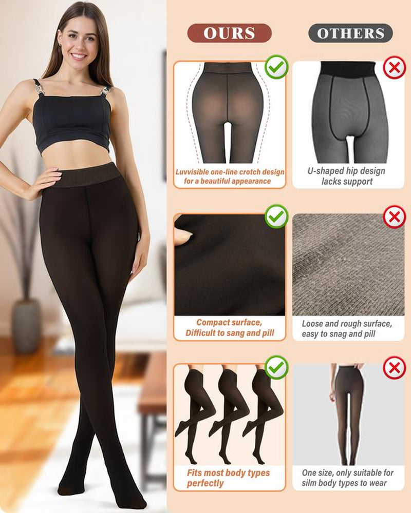 MueznaMuezna 5 SHADES Magic Fleece Lined Leggings – Closed Foot Tights with Light to Brown Fur  Plus Size Thermal Tights with Unique Metal Texture for Fall & Winter Comfort