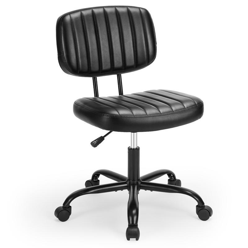 Compact PU Leather Office Chair – Height Adjustable Armless Swivel Task Chair for Small Spaces, Home Office, Bedroom, Student Desk & Vanity Use