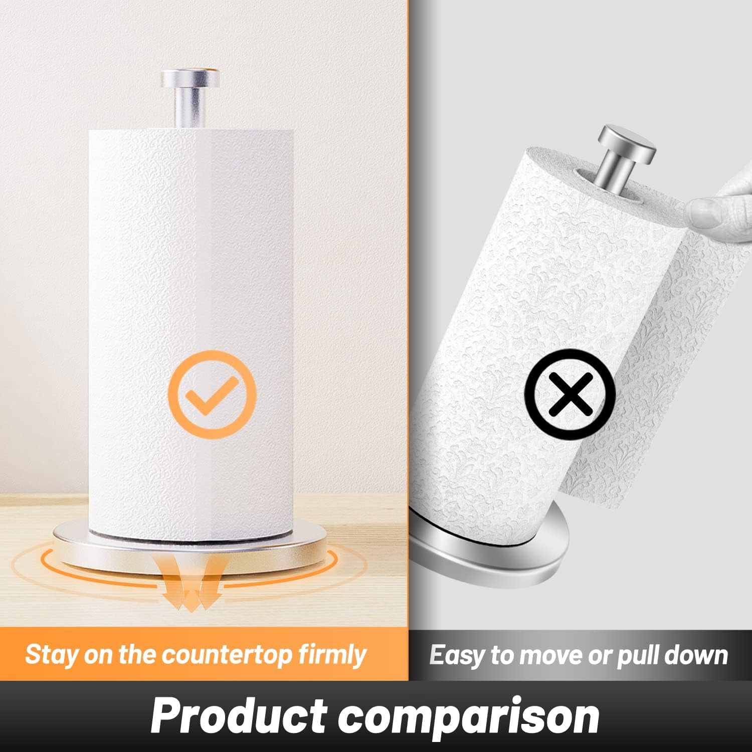 Free-Standing Stainless Steel Kitchen Roll Holder – Waterproof & Rustproof Paper Towel Stand with Suction Cups for Cookhouse, Bathroom & Outdoor Use (Silver)