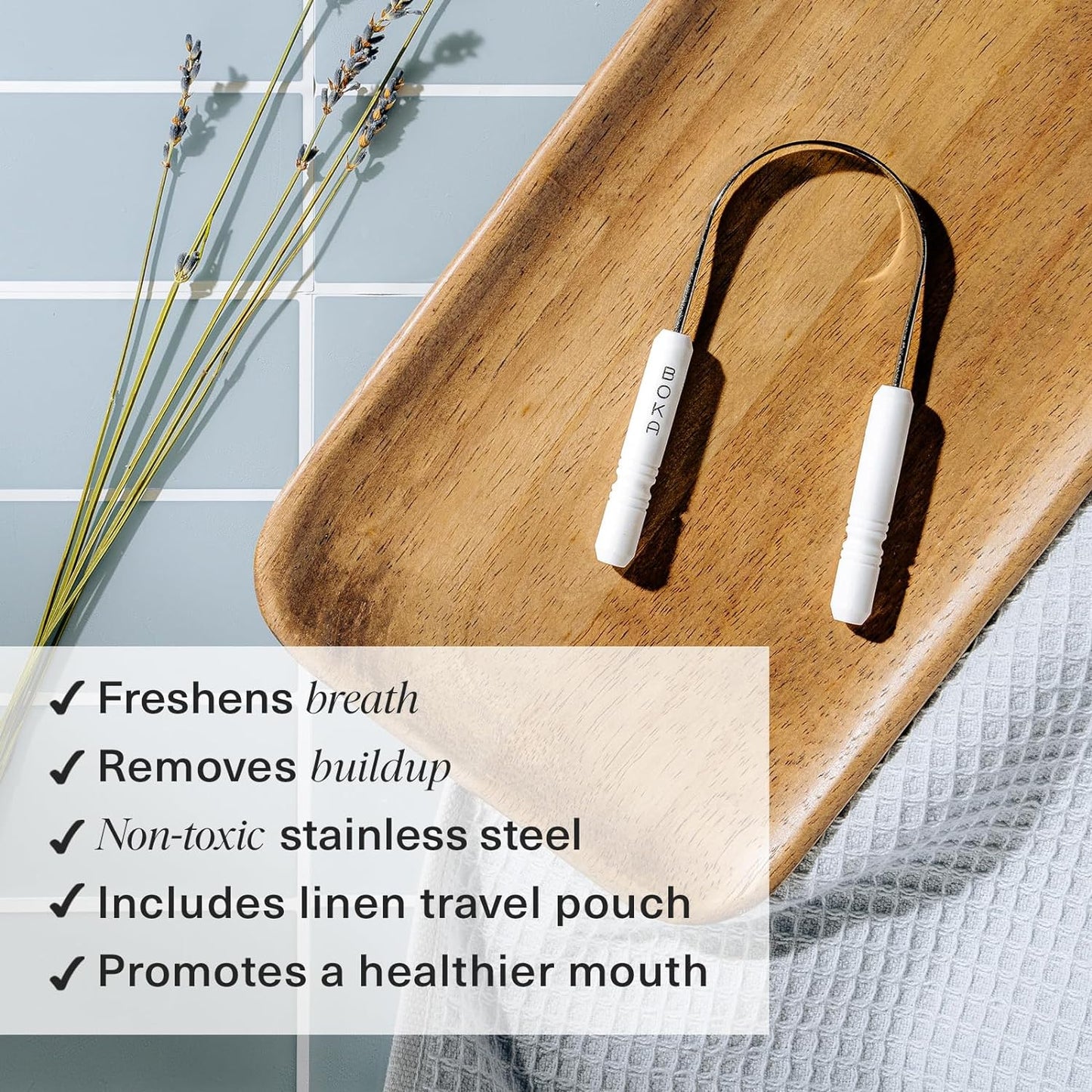 Stainless Steel Tongue Scraper for Adults & Kids – Breath-Freshening Cleaner with Case & Linen Travel Pouch (Pack of 1)