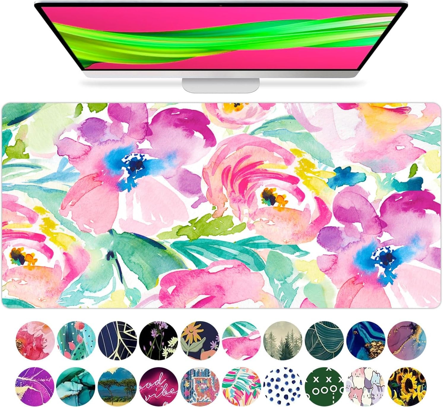 XL Pink Floral Mouse Pad – Large Desk Mat for Laptop, Keyboard & Office Decor, Extended Non-Slip Surface, Pretty Computer Accessory for Women & Girls