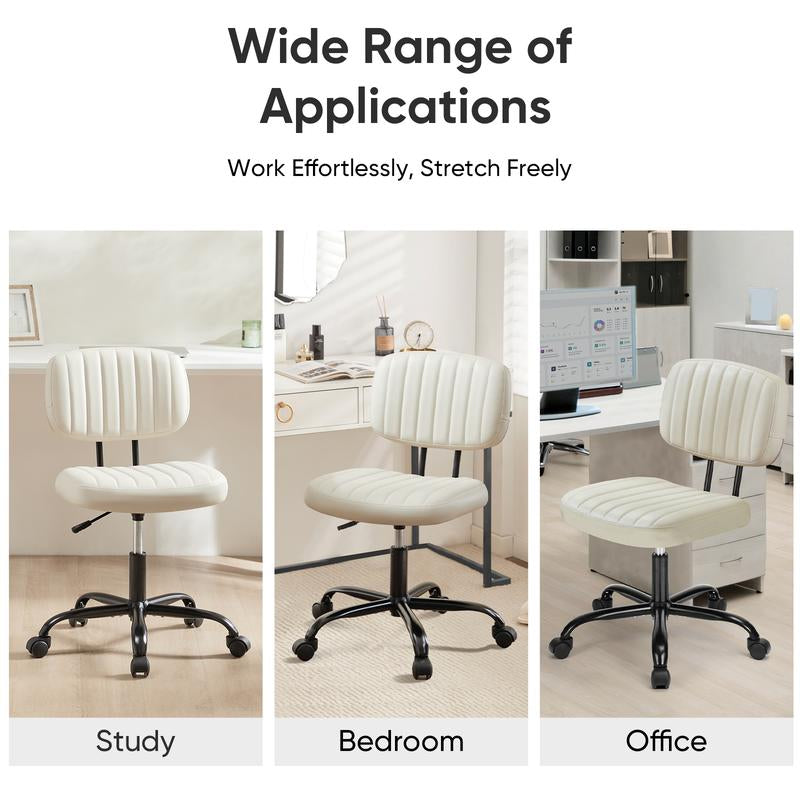 Compact PU Leather Office Chair – Height Adjustable Armless Swivel Task Chair for Small Spaces, Home Office, Bedroom, Student Desk & Vanity Use