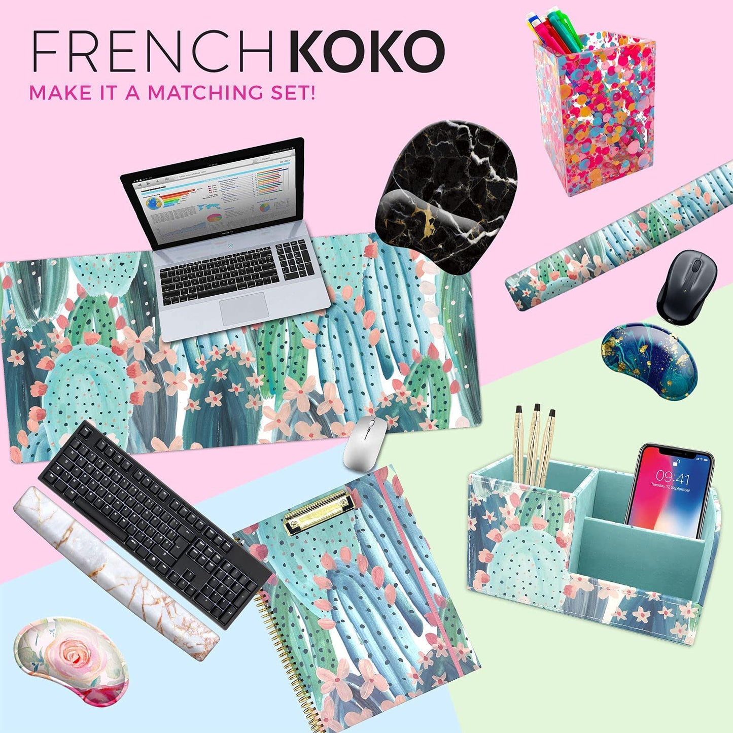 XL Pink Floral Mouse Pad – Large Desk Mat for Laptop, Keyboard & Office Decor, Extended Non-Slip Surface, Pretty Computer Accessory for Women & Girls