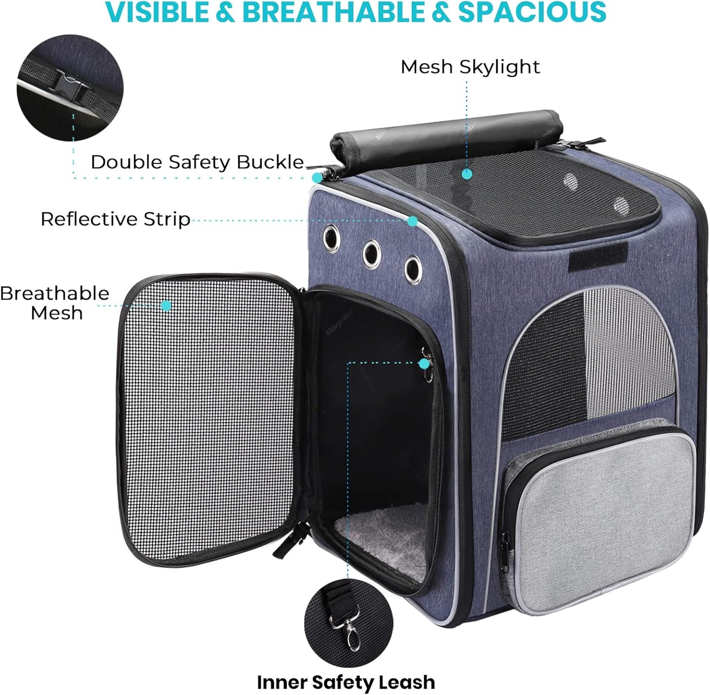 Cat Carrier Backpack – Foldable Pet Travel Bag for Cats & Small Dogs, Breathable Design with Safety Leash & Folding Bowl, Ideal for Hiking & Outdoor Use