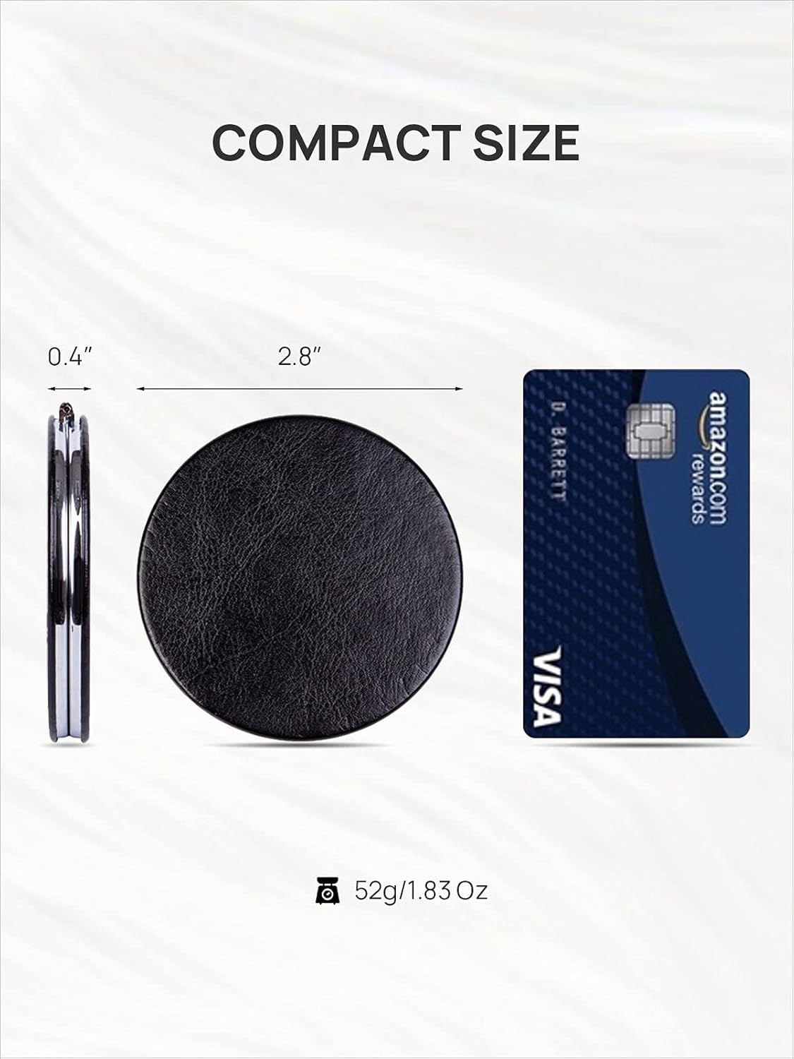 Compact Mirror with 1X/10X Magnification – Round PU Leather Travel Mirror for Purse, Makeup & Touch-Ups (Classic Black)