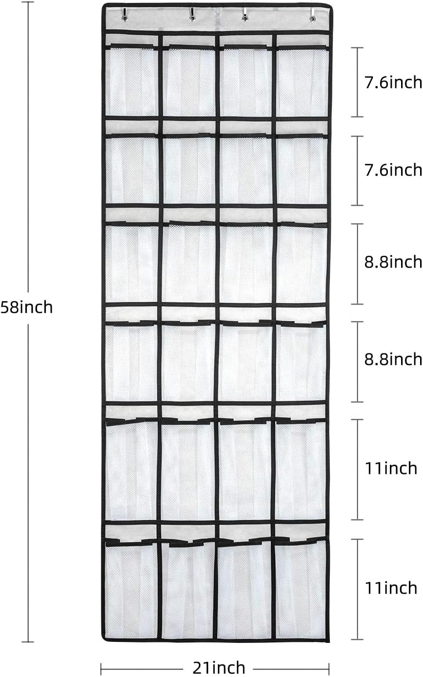 Over-the-Door Hanging Shoe Organizer – 24 Large Mesh Pockets Shoe Rack for Men, Women & Kids – Space-Saving Door Storage Bag (White)
