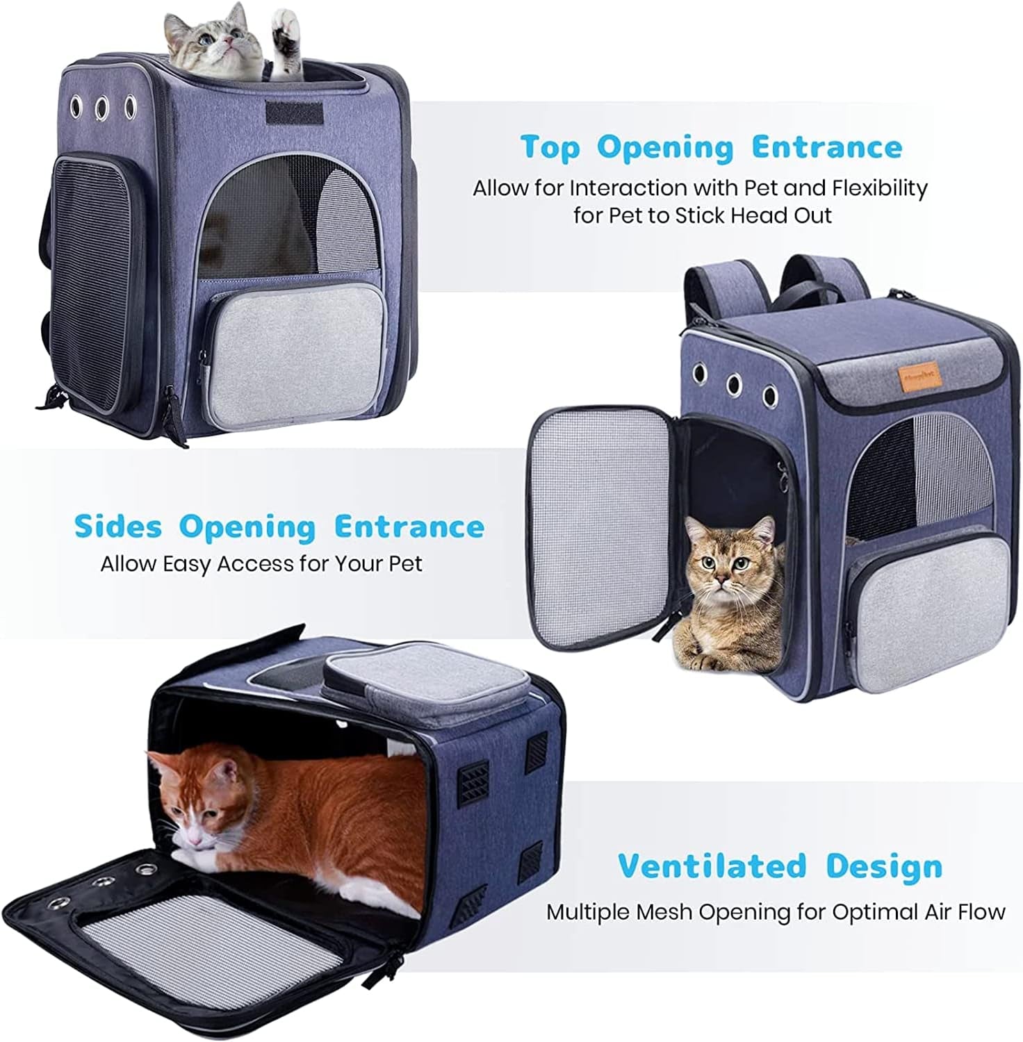 Cat Carrier Backpack – Foldable Pet Travel Bag for Cats & Small Dogs, Breathable Design with Safety Leash & Folding Bowl, Ideal for Hiking & Outdoor Use
