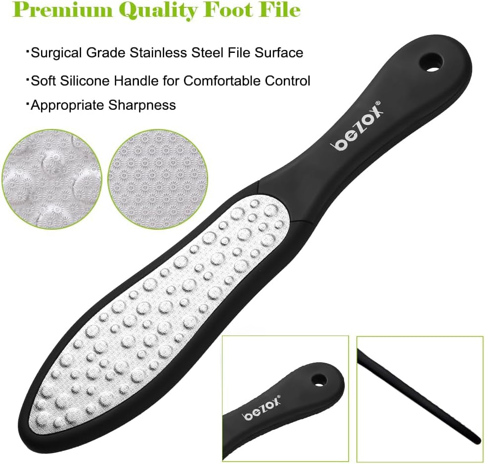 Premium Double-Sided Foot File – Heavy Duty Stainless Steel Pedicure Rasp for Cracked Heels & Callus Removal, Soft Silicone Handle