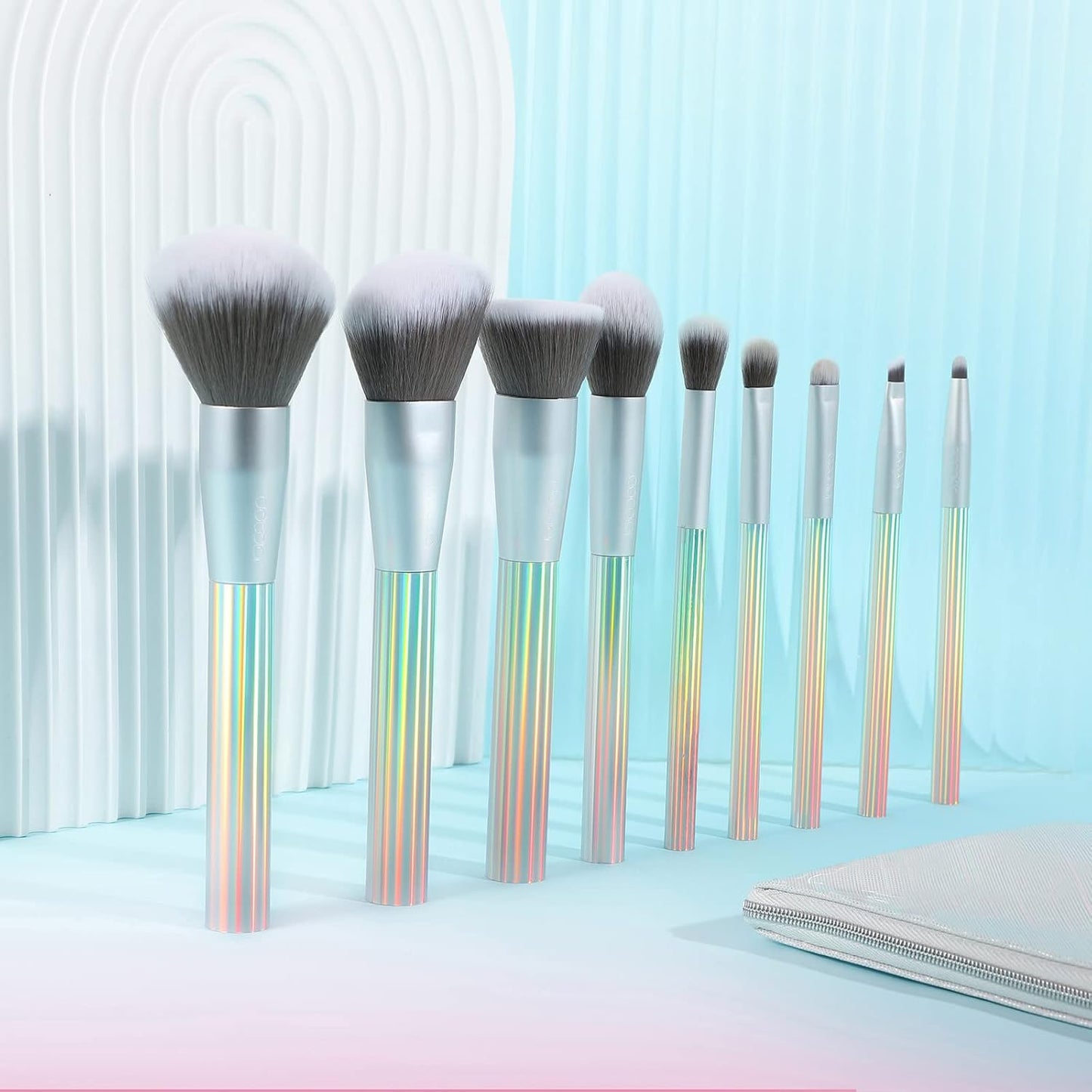 AURORA 9-Piece Makeup Brush Set with Gift Bag – Premium Synthetic Kabuki Brushes for Foundation, Blending, Powder, Blush, Concealer & Eyeshadow