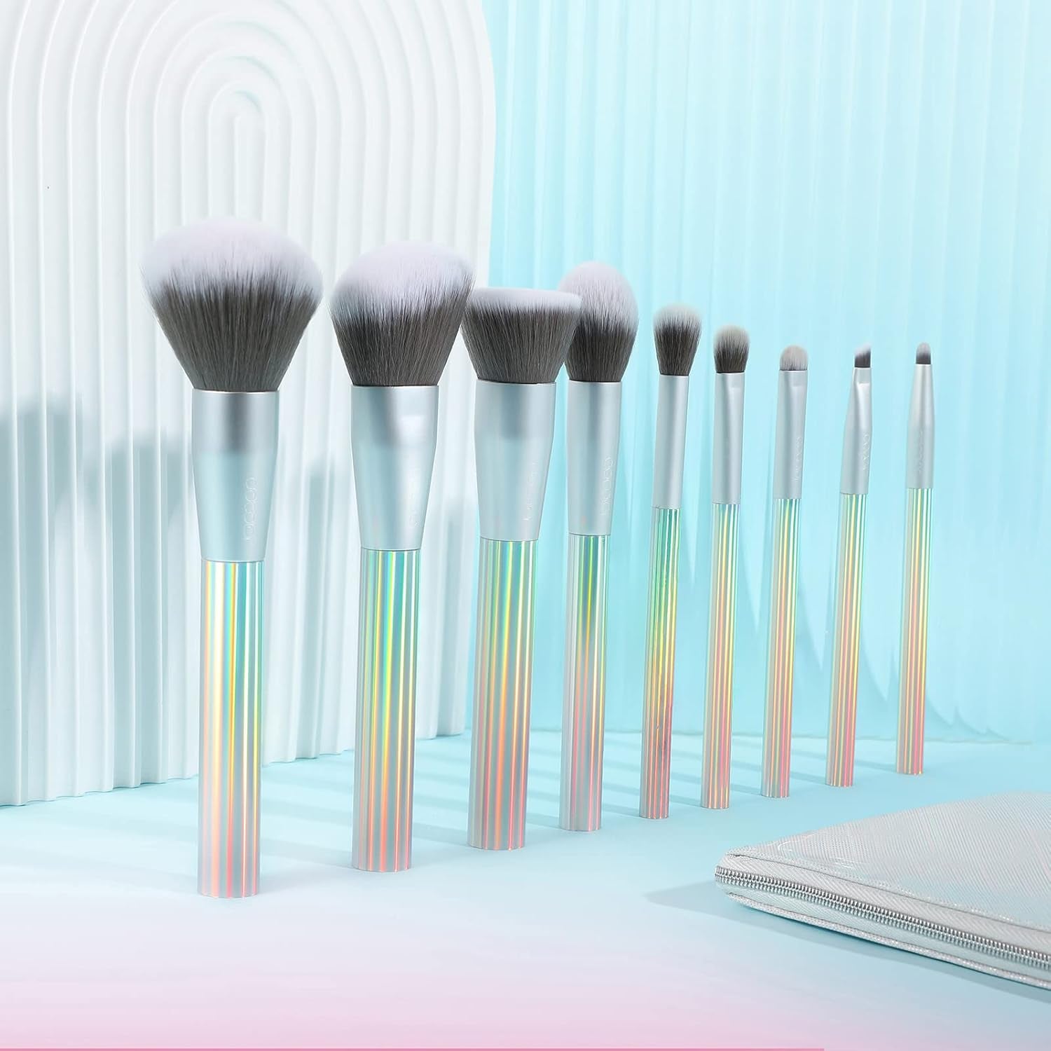 AURORA 9-Piece Makeup Brush Set with Gift Bag – Premium Synthetic Kabuki Brushes for Foundation, Blending, Powder, Blush, Concealer & Eyeshadow