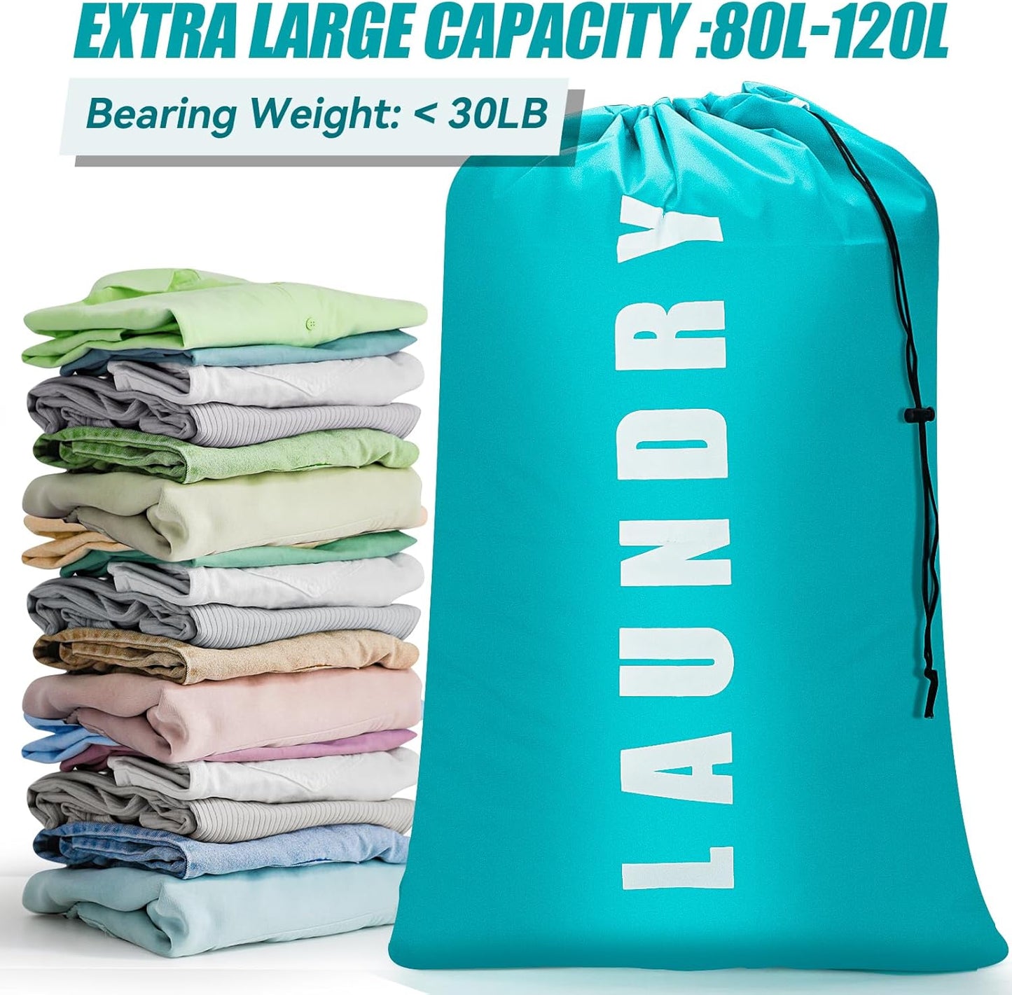 2-Pack Travel Laundry Bags – Large 24"x36" Dirty Clothes Bags for Camping & Travel, Cyan + Gray