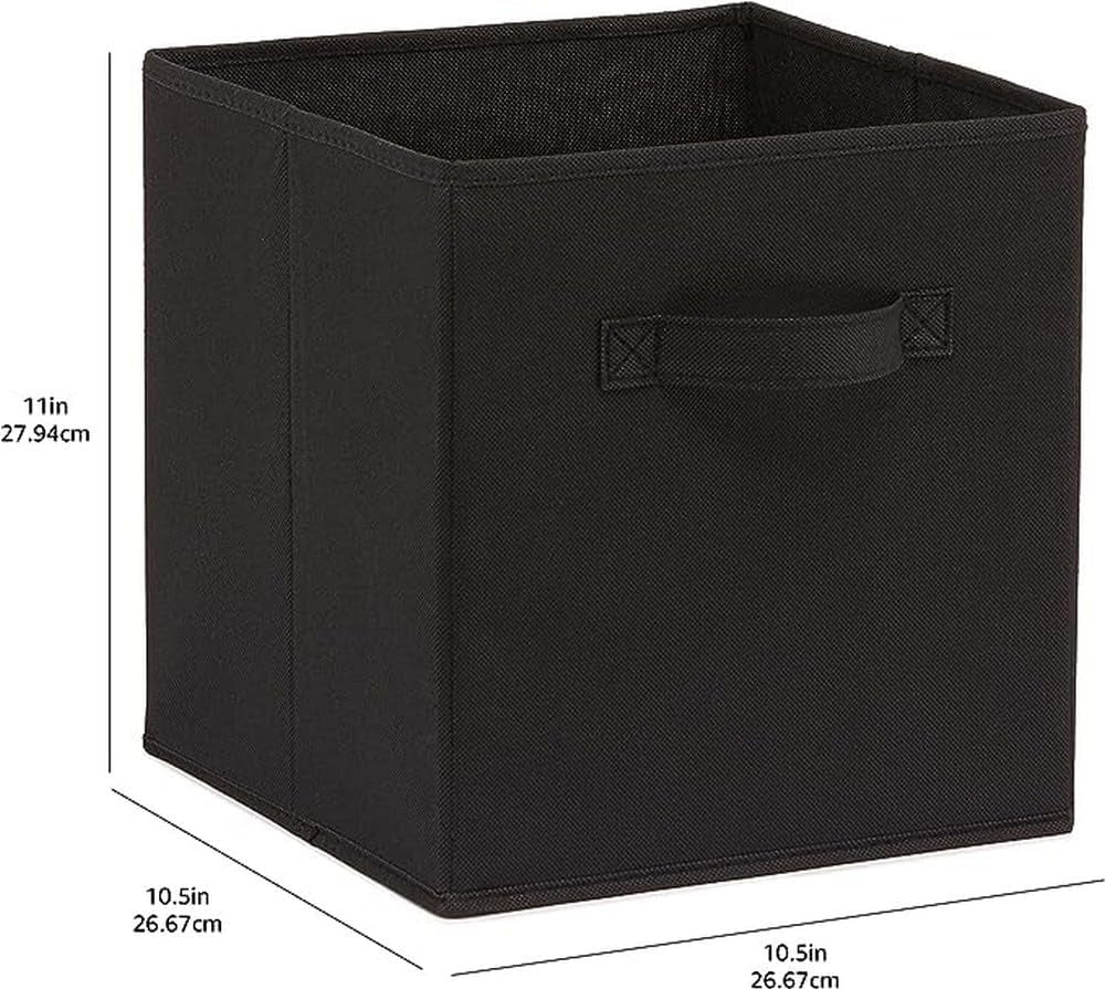 6-Pack Collapsible Fabric Storage Cubes with Handles – Solid Black Foldable Organizers for Closet, Shelves & Home Storage (26.6 × 26.6 × 27.9 cm)