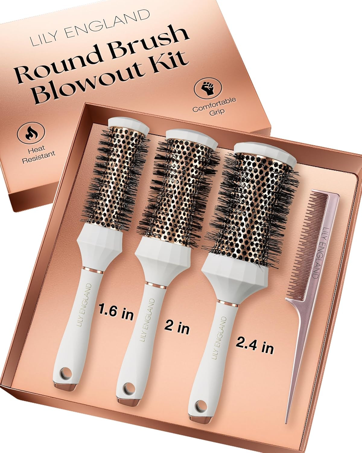 4-Piece Round Hair Brush Set – Professional Blow Dry Kit with 3 Thermal Round Brushes & Styling Comb for Volume, Curling & Smoothing, Beauty Gift Set for Women