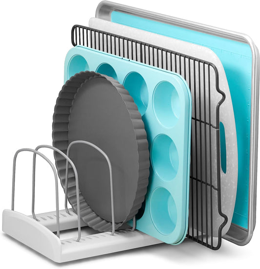 Storemore Adjustable Bakeware Rack – White Kitchen Organizer for Cookie Sheets, Baking Pans & Trays, Standard Size for Cupboard & Pantry Storage