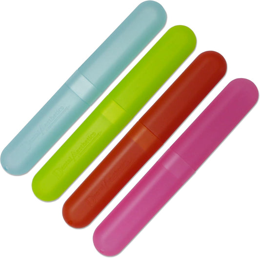 4-Pack Travel Toothbrush Case Set – Plastic Covers for Clean Brush Storage on Holidays – Portable Toothbrush Holders in Pink, Blue, Green & Orange