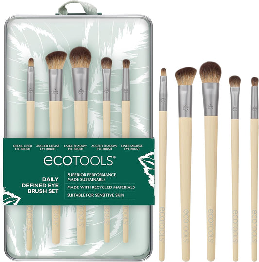 Daily Defined Eye Brush Kit with Storage Tray – 5-Piece Eco-Friendly Makeup Brushes for Liquid, Powder & Cream Eyeshadow & Eyeliner – Vegan, Cruelty-Free Synthetic Bristles