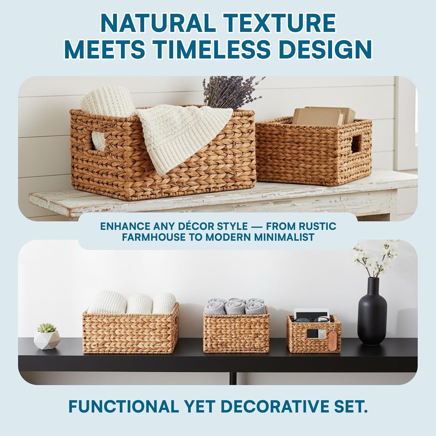 STO-02882 Nesting Banana Leaf Baskets – 3-Pack Multisize Natural Handwoven Storage Bins for Home, Closet & Decorative Use