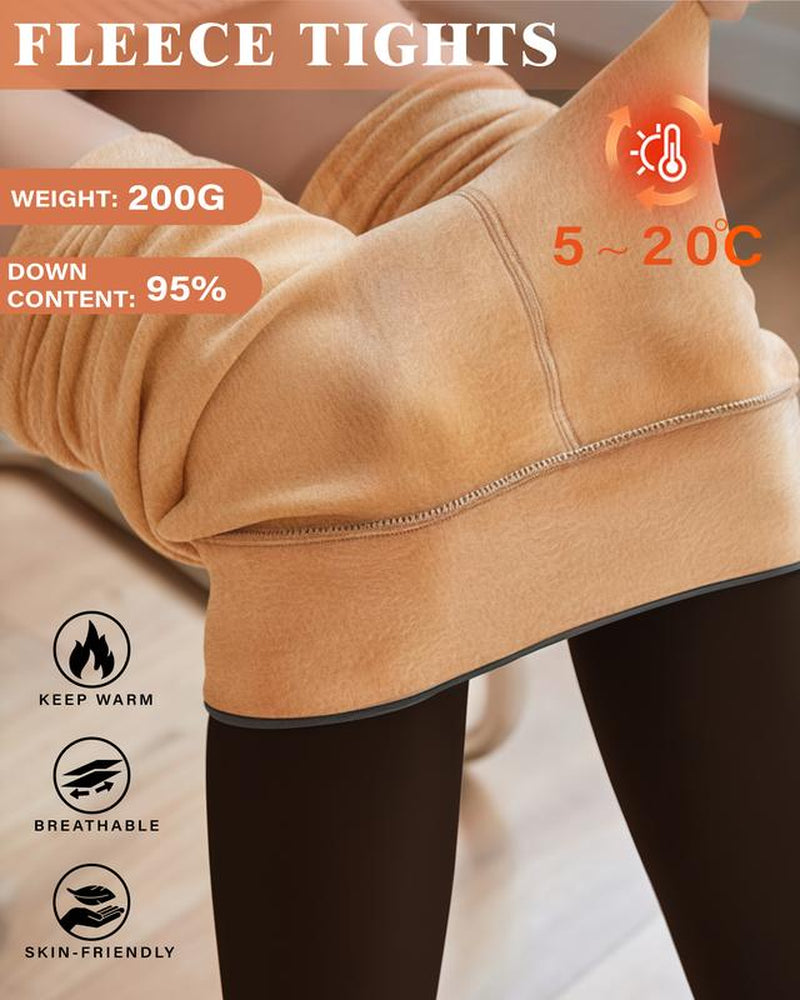 MueznaMuezna 5 SHADES Magic Fleece Lined Leggings – Closed Foot Tights with Light to Brown Fur  Plus Size Thermal Tights with Unique Metal Texture for Fall & Winter Comfort
