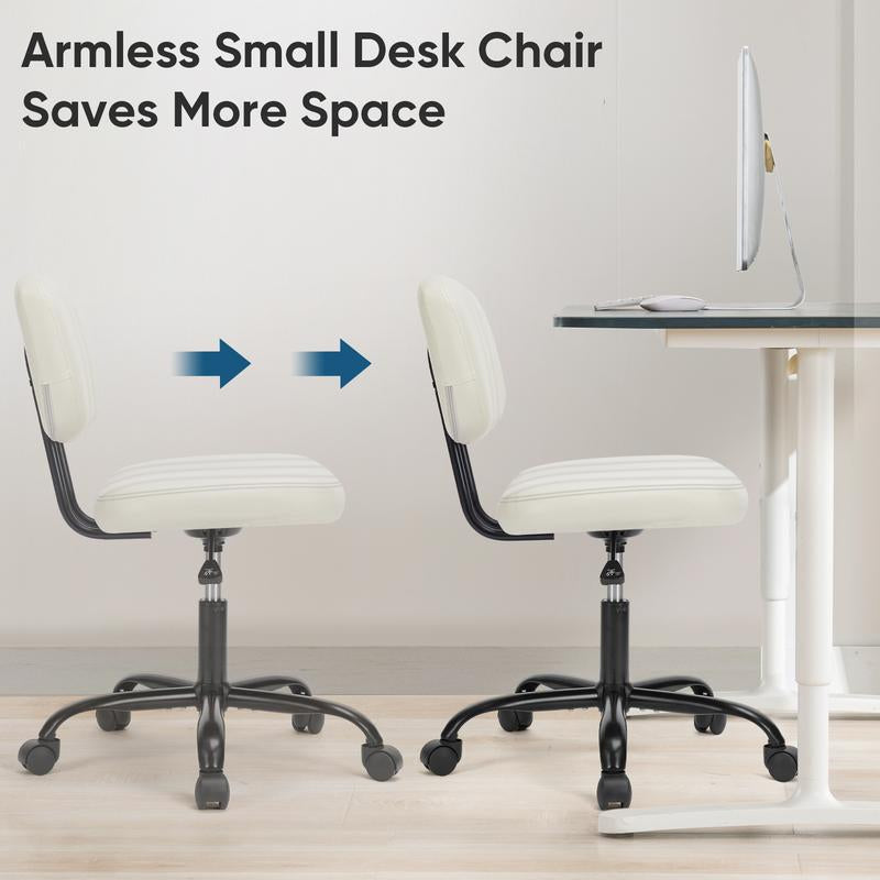 Compact PU Leather Office Chair – Height Adjustable Armless Swivel Task Chair for Small Spaces, Home Office, Bedroom, Student Desk & Vanity Use