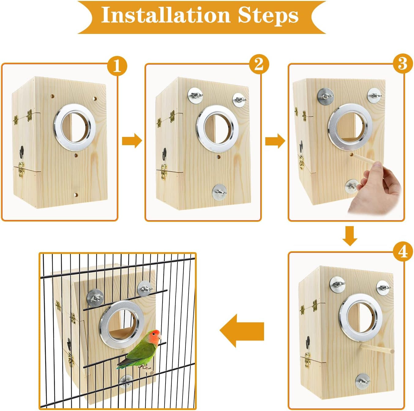 Bird Breeding Nest Box – Wooden & Acrylic Transparent House for Parakeets, Budgies, Cockatiels, Conures, Lovebirds & Finches