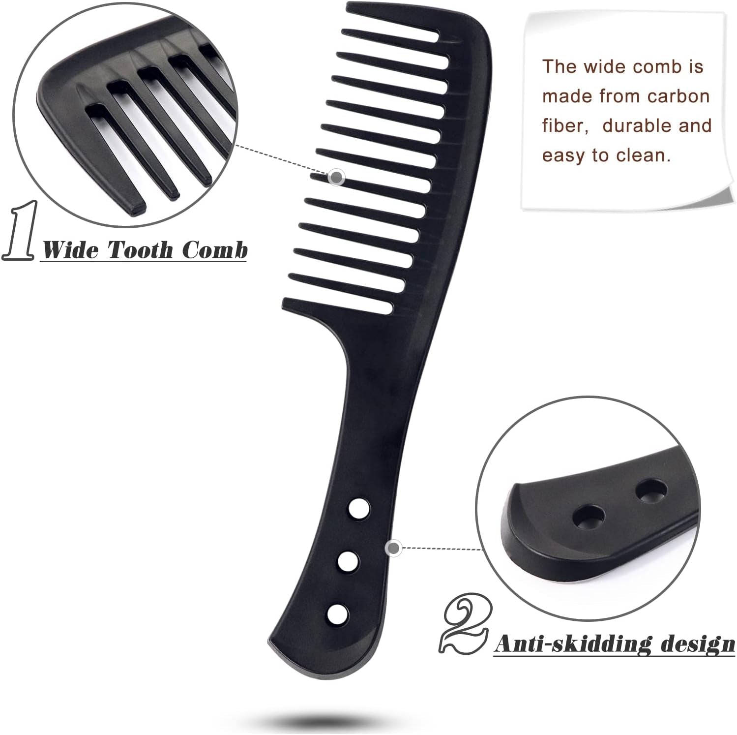 3-Piece Wide Tooth Comb Set – Carbon Fiber, Heat-Resistant & Anti-Static Styling Combs for All Hair Types